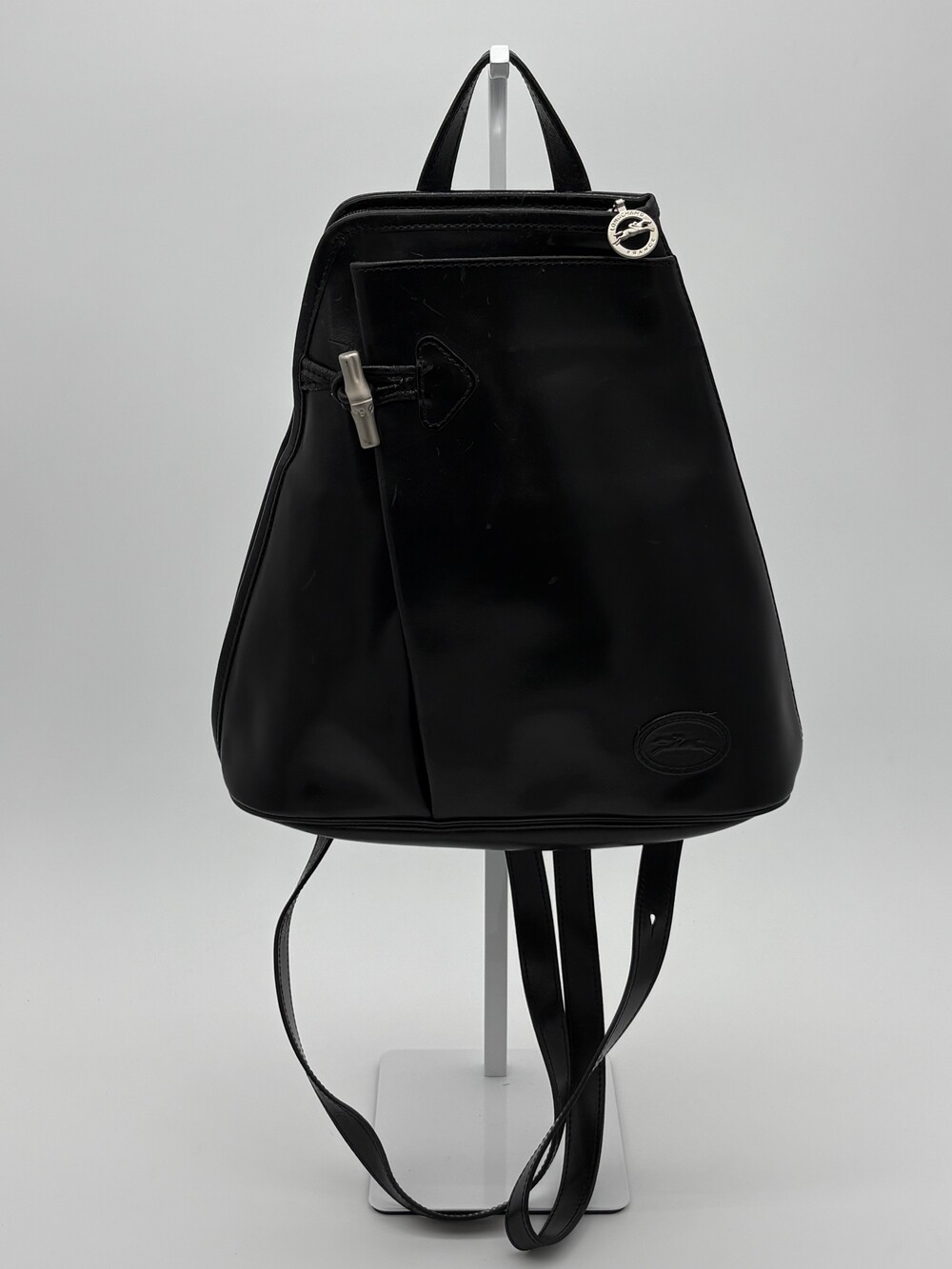 VINTAGE Longchamp Roseau Leather Backpack – Made in France – Black & Silver
